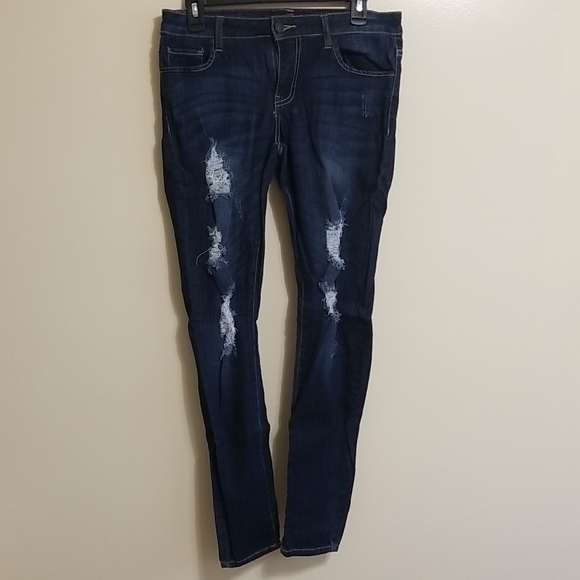 Cello Jeans Women's Dark Blue Distressed Denim Jeans Casual Cotton Skinny Size 7 - Picture 1 of 8